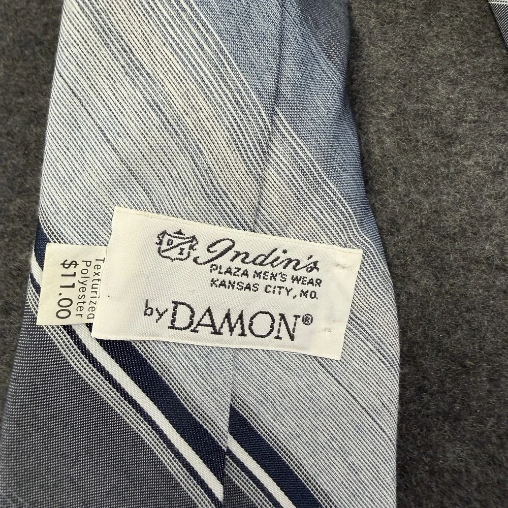 Vintage 70's Damon Plaza Men's Wear Kansas City Striped Ombré Tie Gray Blue